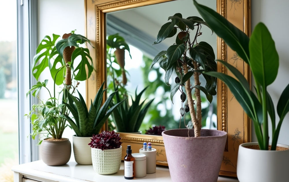 low light houseplants on shelf near window